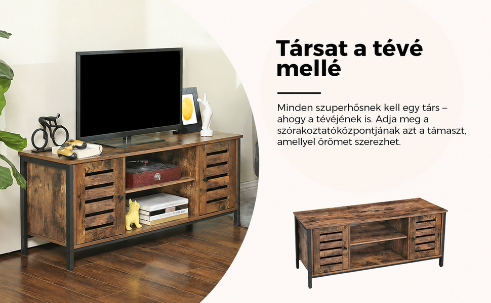 Ipari stílusú TV-állvány rusztikus barna és fekete kivitelben