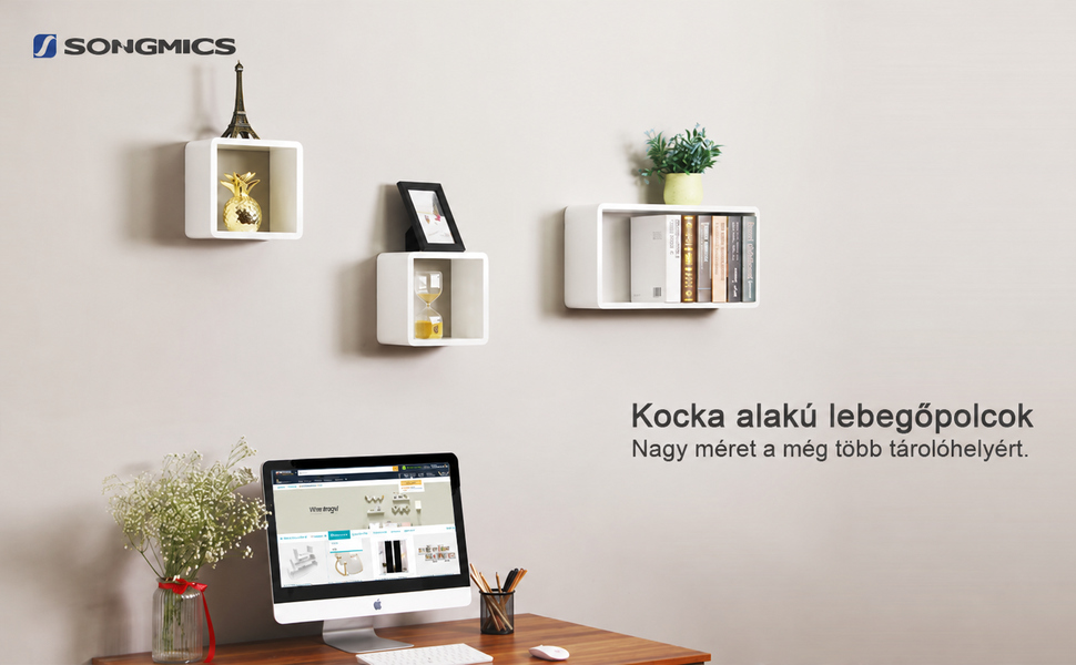 Fali polc, lebegő polc 3 db-os készlet, magasfényű fehér |