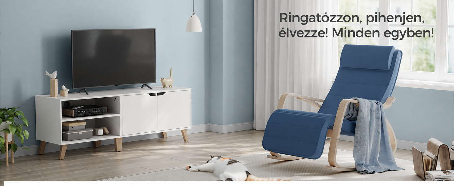 Hintaszék nyírfa karfákkal, állítható lábtámasz, éjkék