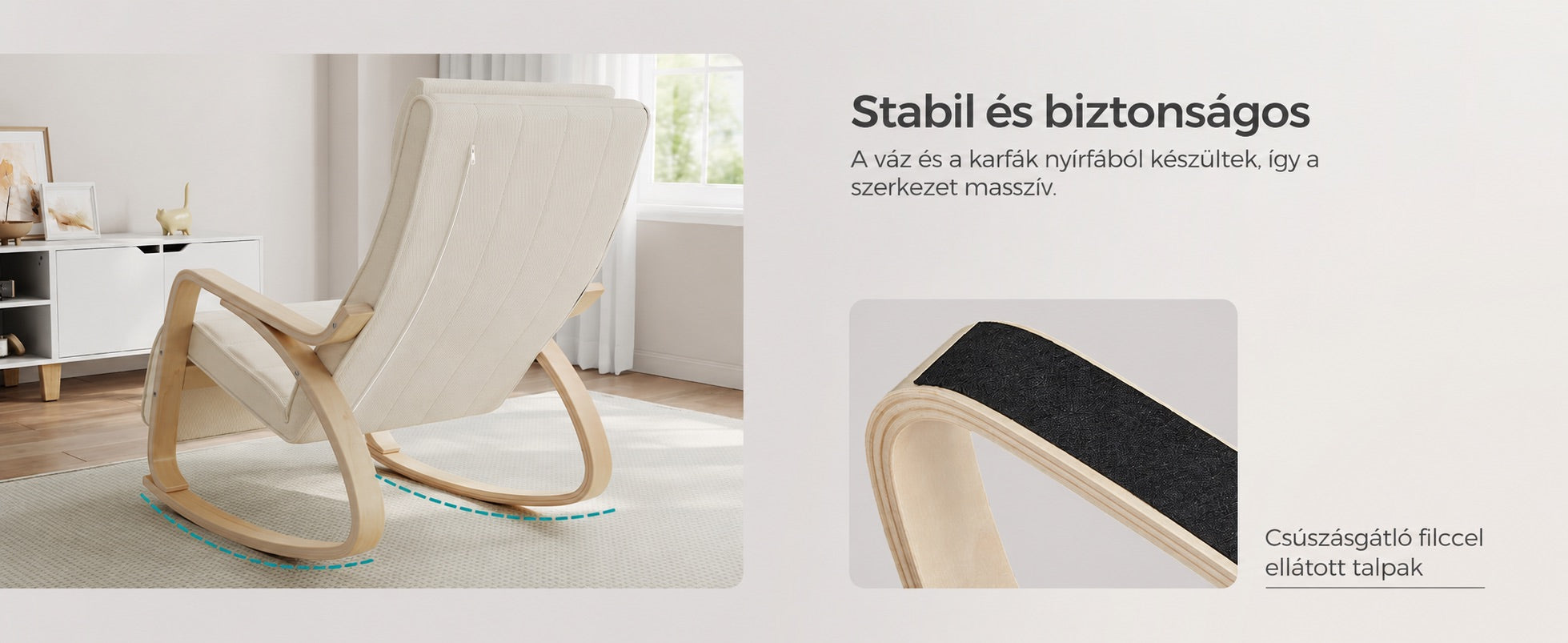 Stabil nyírfa és fém szerkezetű SONGMICS hintaszék