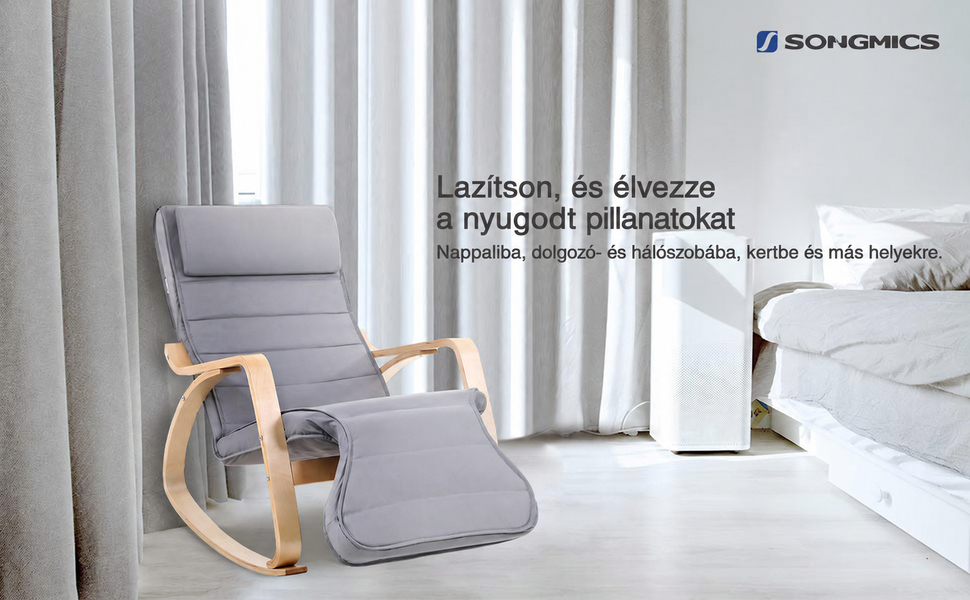 Hintaszék, relaxációs szék 5 irányban állítható lábtartó, világosszürke |