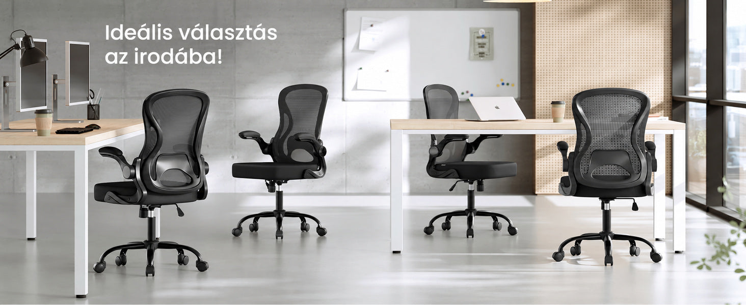 SONGMICS tintafekete ergonomikus irodai szék hálós háttámlával, irodai környezetben