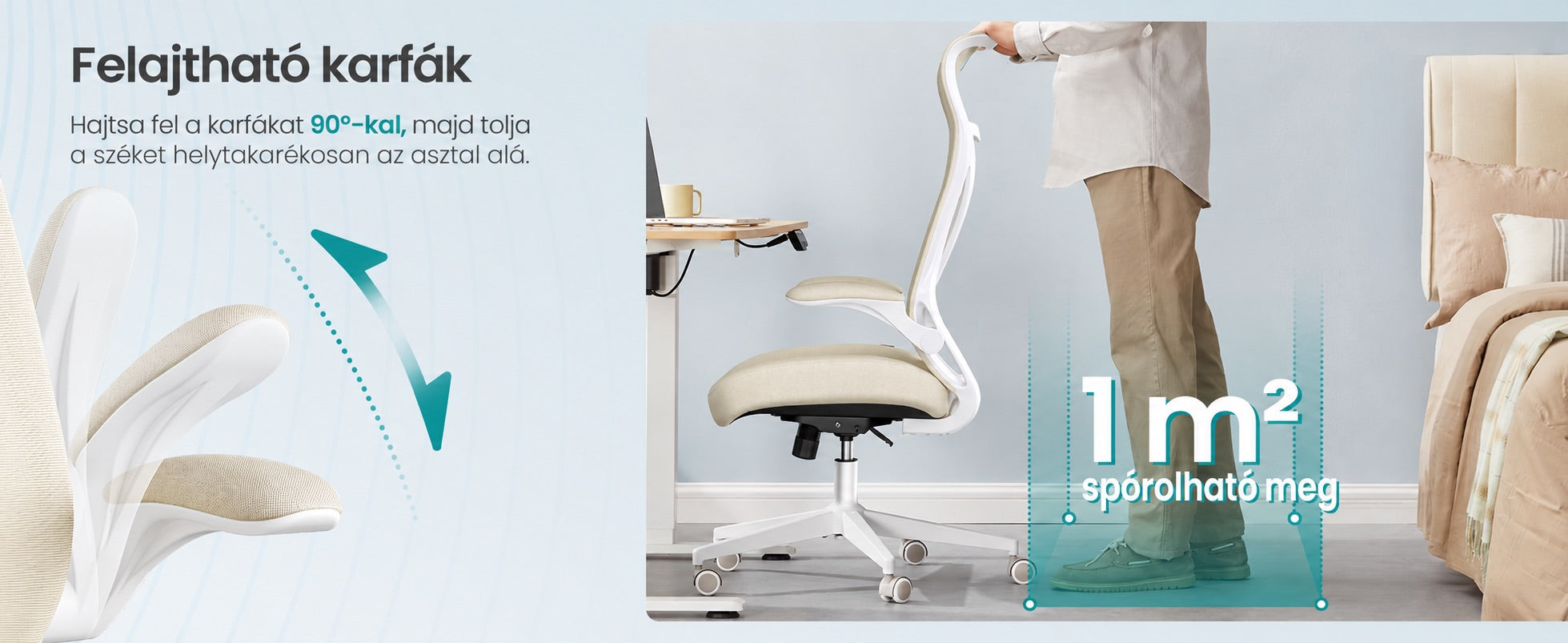 SONGMICS ergonomikus irodai szék fejtámlával, felhajtható kartámaszokkal, max. 150 kg, cappuccino bézs