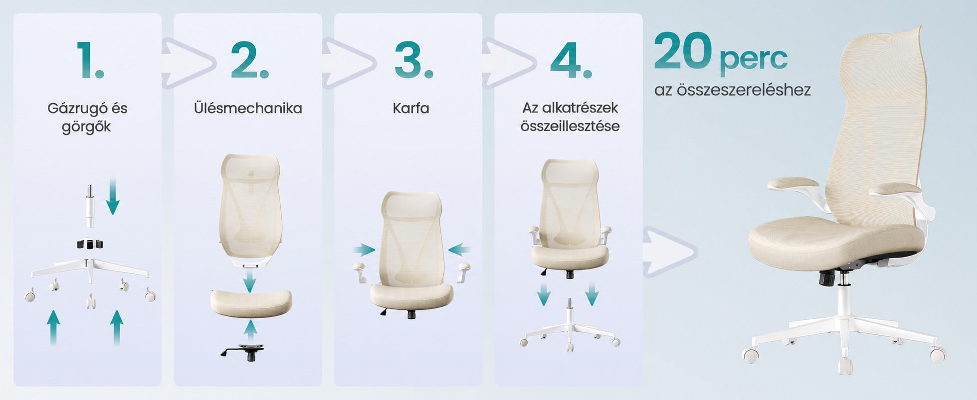 SONGMICS ergonomikus irodai szék fejtámlával, felhajtható kartámaszokkal, max. 150 kg, cappuccino bézs