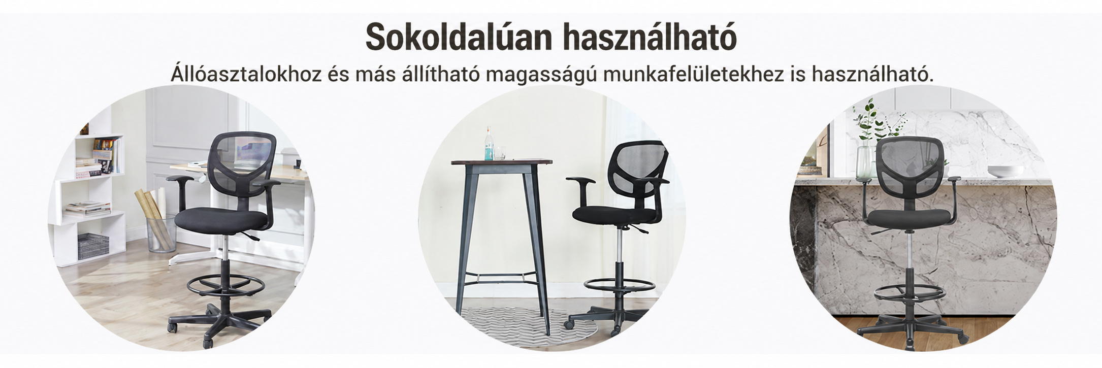 Ergonomikus irodai szék kartámaszokkal, forgó szék 55-75 cm ülésmagasság, Fekete