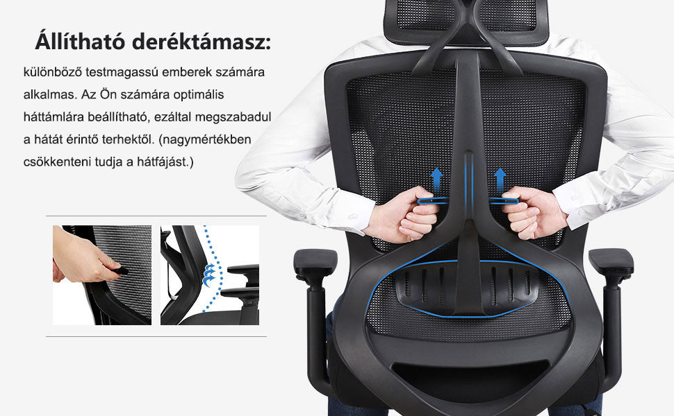 Állítható deréktámasz ergonomikus irodai forgószéken