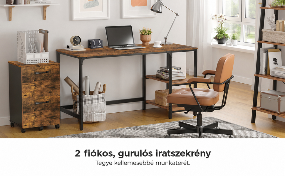 Kétfiókos gurulós iratszekrény A4-es és Letter méretű függőmappák tárolásához
