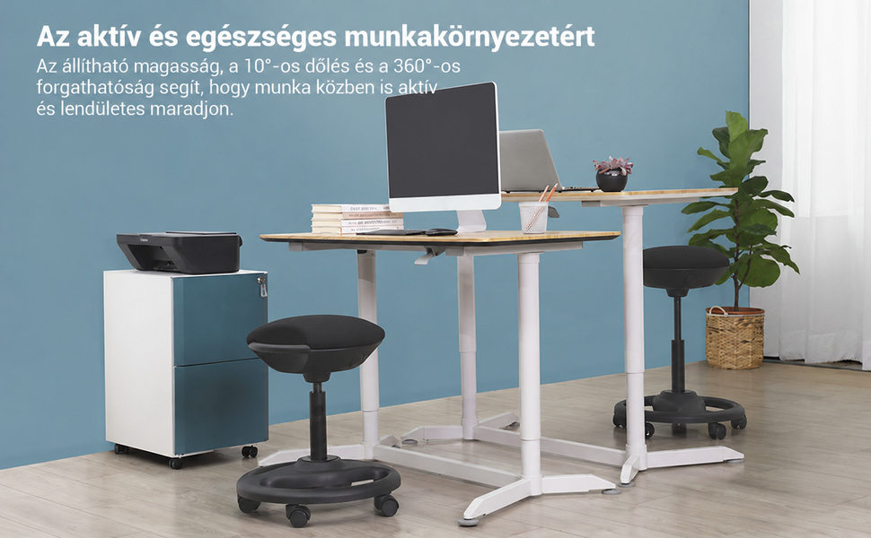 Magas szék, Ergonomikus munkaszék széles üléssel, 10°-os dőlésszög 50 x 55-73 cm, fekete | 