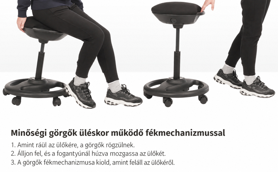 Magas szék, Ergonomikus munkaszék széles üléssel, 10°-os dőlésszög 50 x 55-73 cm, fekete | 