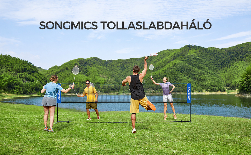 Tenisz/Tollaslabda Háló Hordozható Állvánnyal állítható magasságú 5x1,55 m , kék |