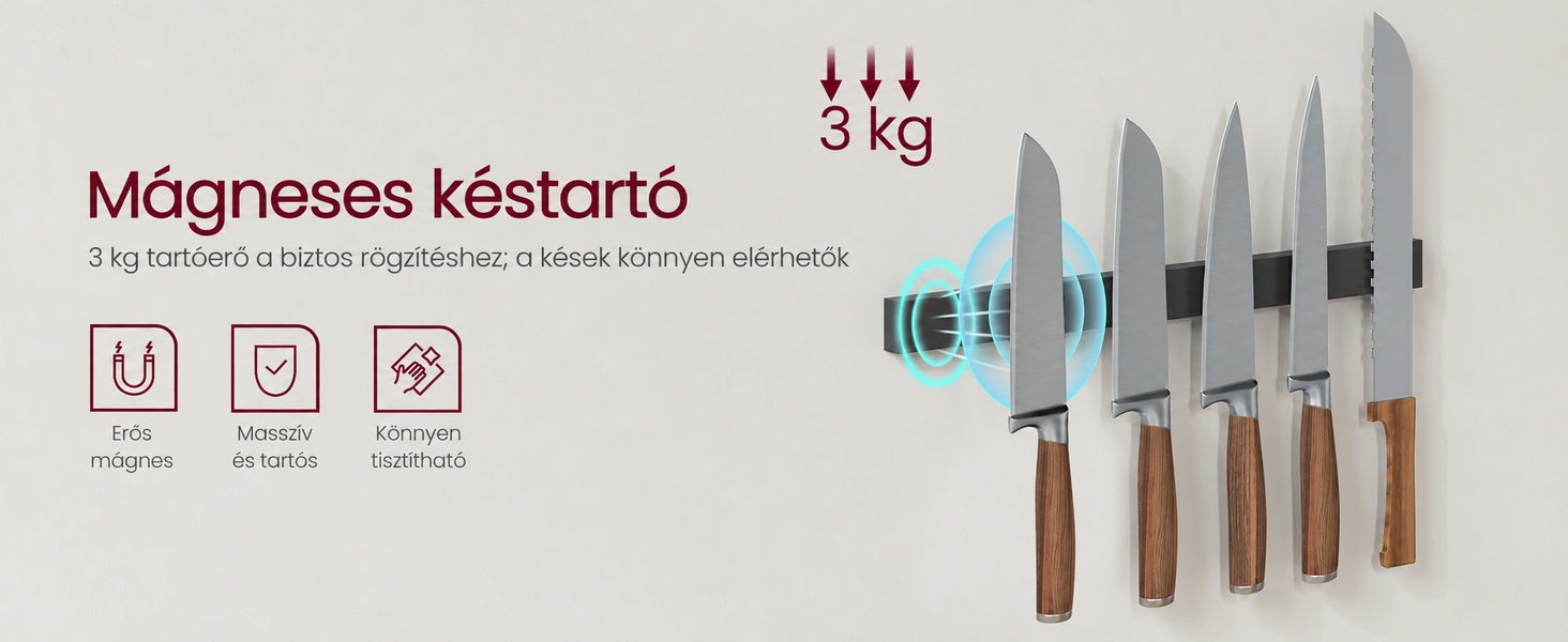 Termékbemutató – VASAGLE BARNET konyhai tárolóállvány mágneses késtartóval és 12 akasztóval, 90 cm, szürkésbézs-fekete