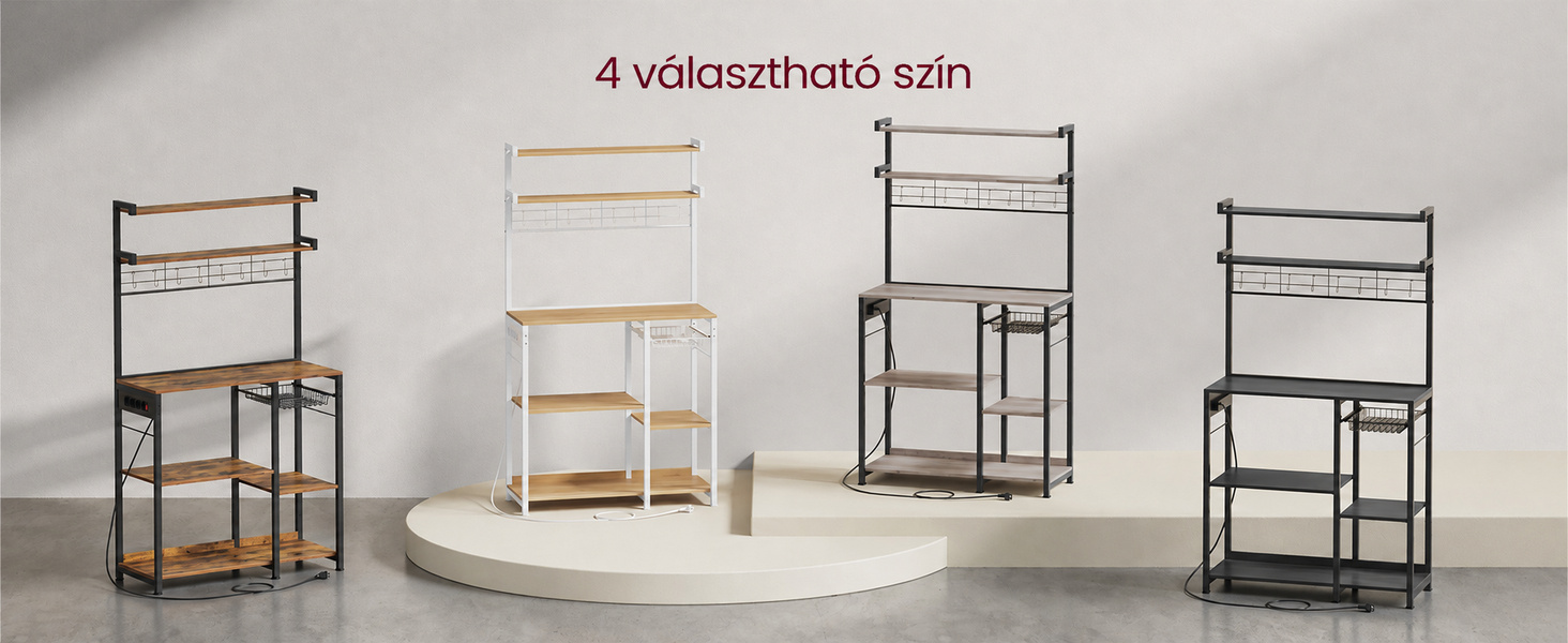 Termékbemutató – VASAGLE konyhai állvány 4 konnektorral, 8 akasztóval és kosárral, 90 cm, szürkésbézs-fekete