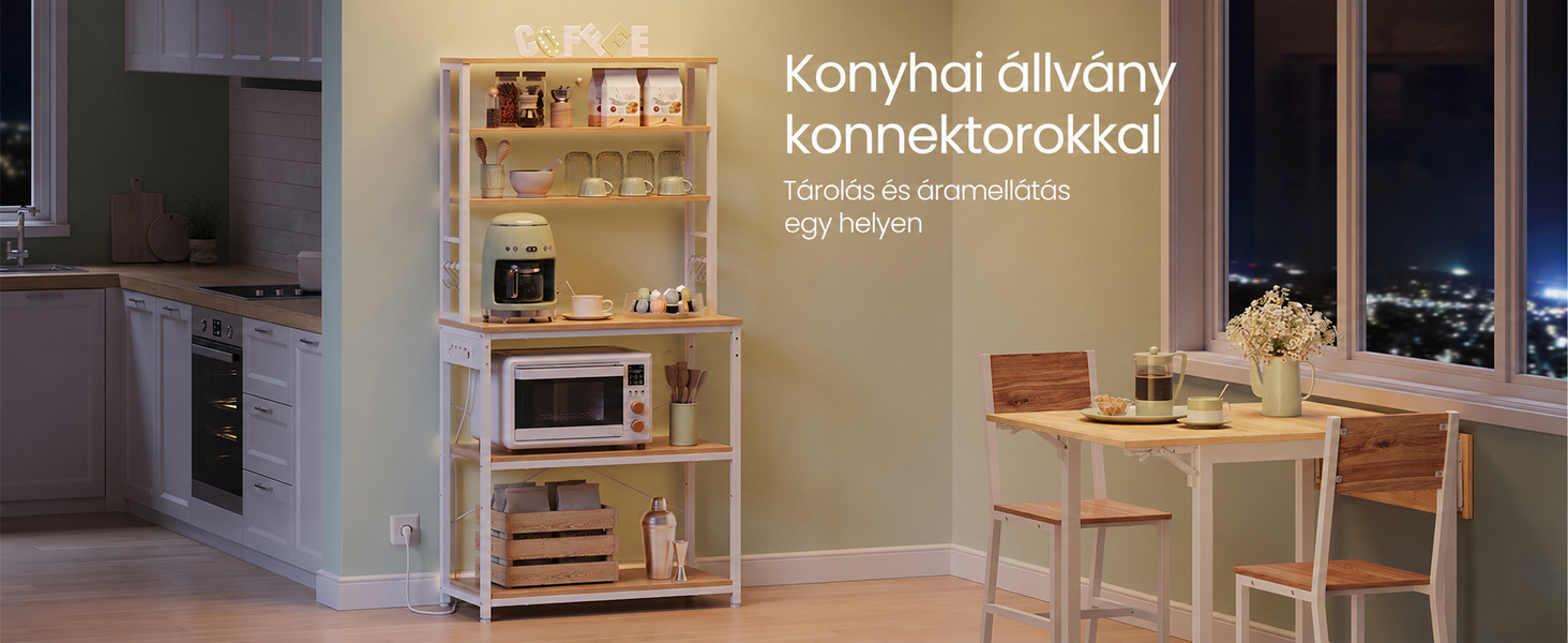 Termékbemutató – VASAGLE BARNET konyhai állvány 4 konnektorral, 6 szinttel és 6 akasztóval, 80 cm