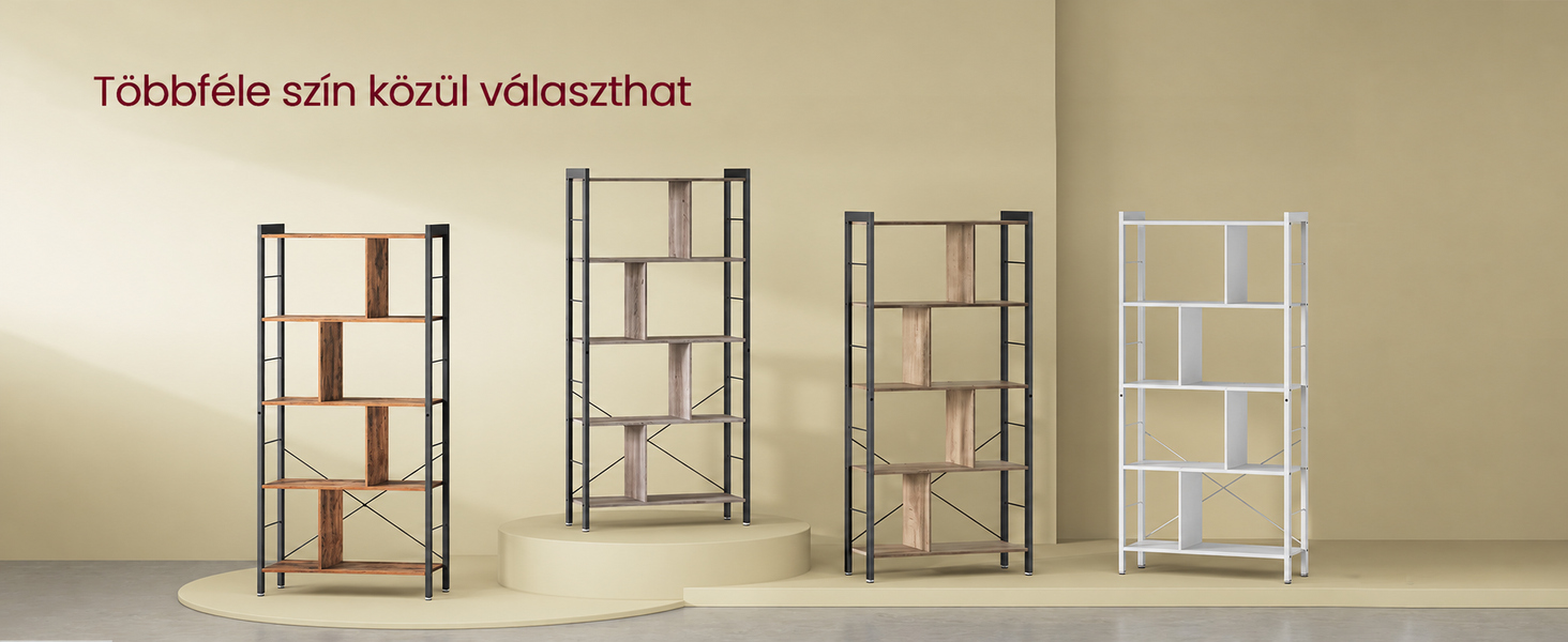 Termékbemutató – VASAGLE könyvespolc 5 szinttel, acélvázzal, 74 × 30 × 154,5 cm, juharfehér