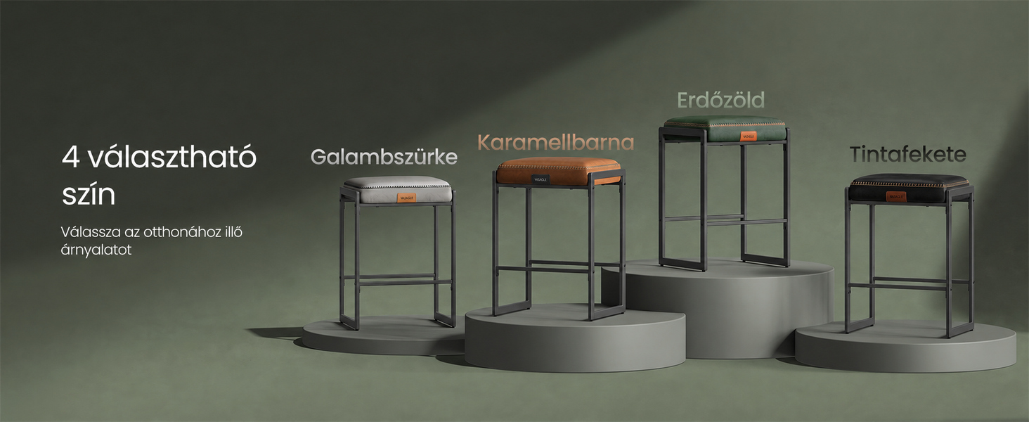 Termékbemutató – VASAGLE EKHO bárszék szett, 2 db, 66 cm ülésmagasság, erdőzöld műbőr