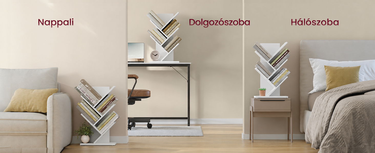 Termékbemutató – VASAGLE CUSTOS fa alakú mini könyvespolc, 5 szintes, 30 × 17,2 × 51 cm, felhőfehér