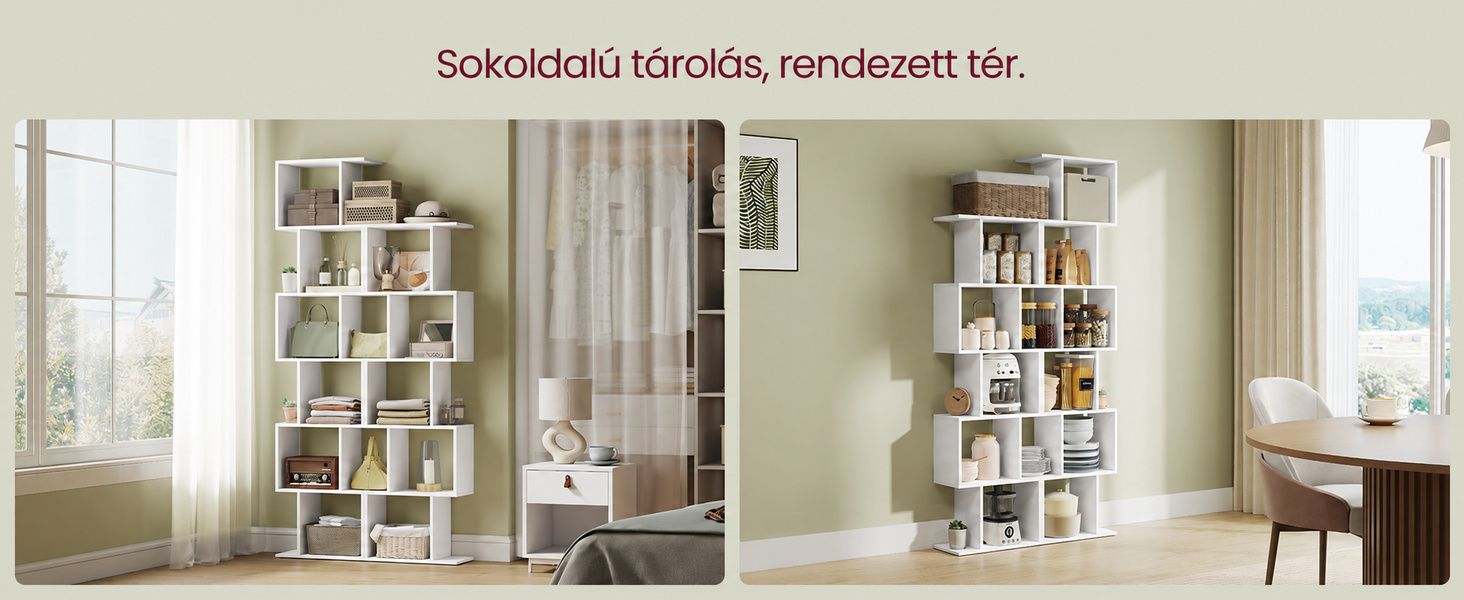 Termékbemutató – VASAGLE CUSTOS keskeny S alakú könyvespolc, 5 szintes, 40 × 24 × 159 cm, mattfehér