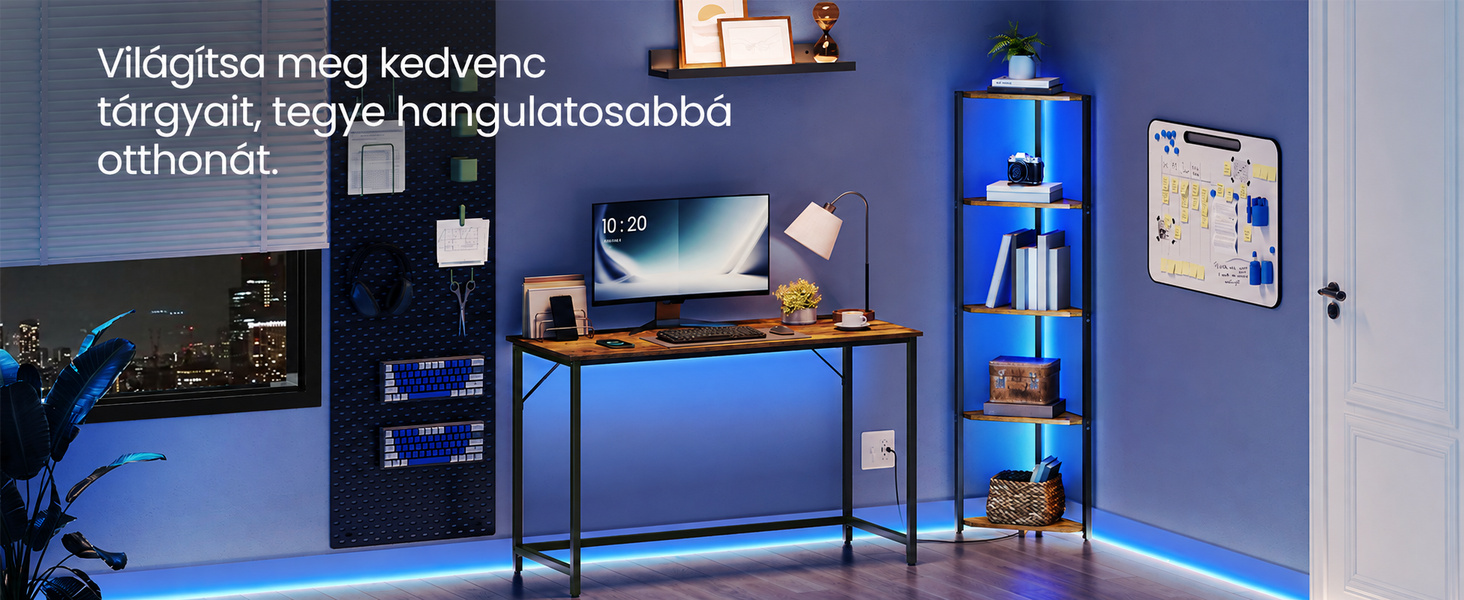 Termékbemutató – VASAGLE BARNET LED-es sarokpolc 5 szinttel, rusztikus barna-fekete, 48 × 24,8 × 146,6 cm
