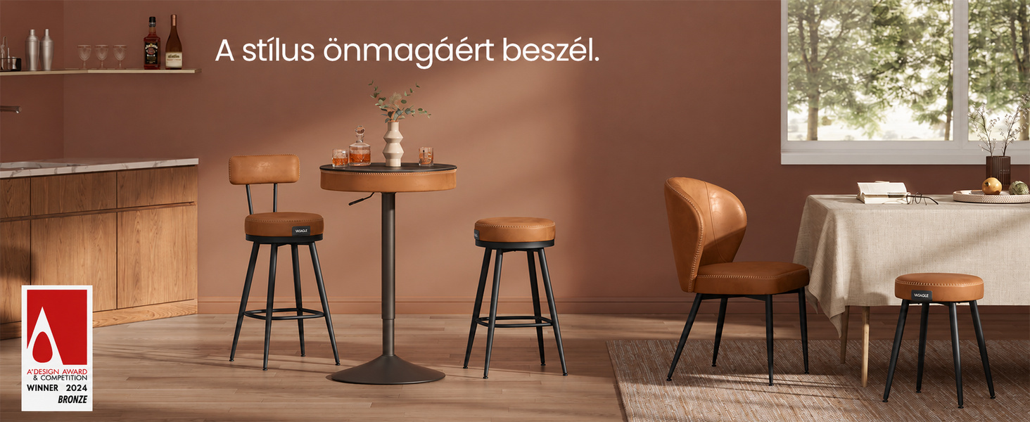 Termékbemutató – VASAGLE EKHO állítható magasságú bárasztal rejtett tárolóval, 83–105 cm, barna