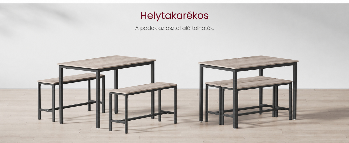 Étkezőasztal 2 paddal, 4 személyes, 110 × 70 cm, szürkésbézs-fekete – VASAGLE BARNET – 1. termékkép