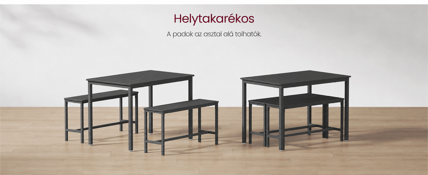 Étkezőasztal 2 paddal, 4 személyes, 110 × 70 cm, fekete – VASAGLE BARNET – 1. termékkép