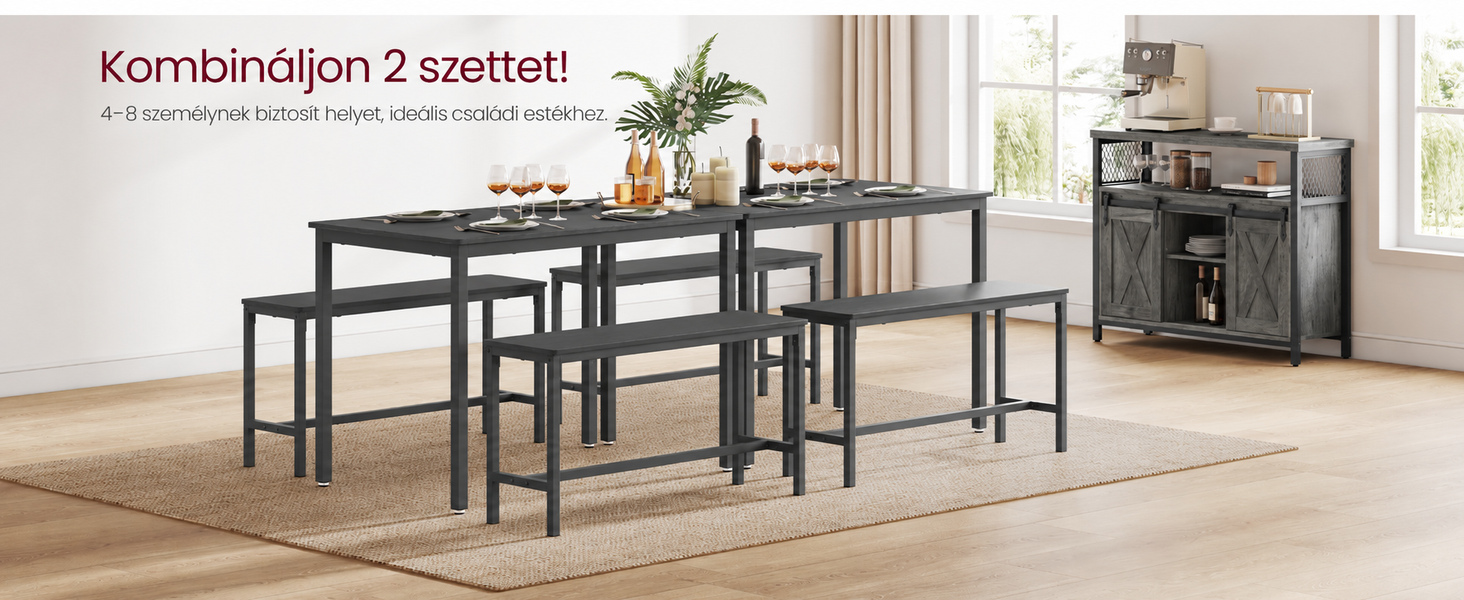 Étkezőasztal 2 paddal, 4 személyes, 110 × 70 cm, fekete – VASAGLE BARNET – 2. termékkép