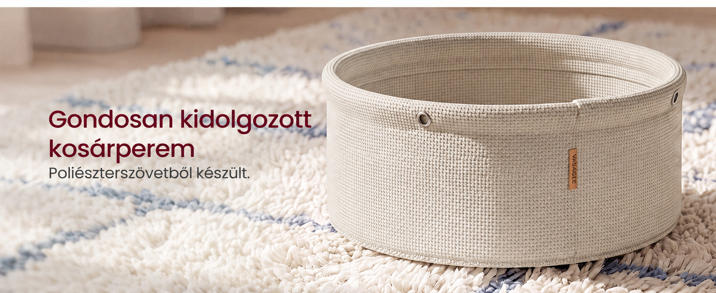 Kerek dohányzóasztal szett textilkosárral, 2 db, matt fehér – VASAGLE LILEA – 2. termékkép
