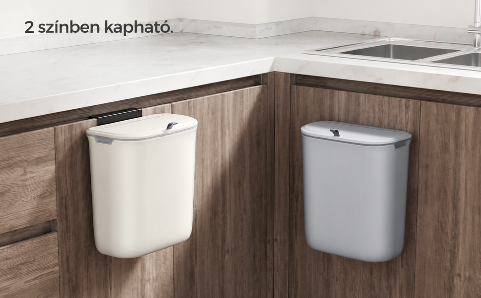 Szekrényajtóra akasztható biohulladékgyűjtő, 9 l, fehér – SONGMICS – 1. termékkép